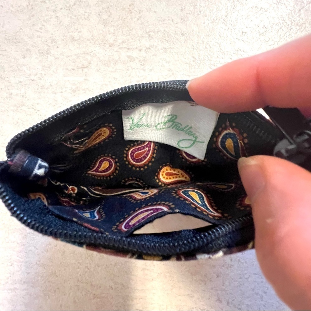 Vera Bradley KENSINGTON Black Brown Floral  Coin Purse Pouch Zip ID Clip Case - Picture 3 of 3